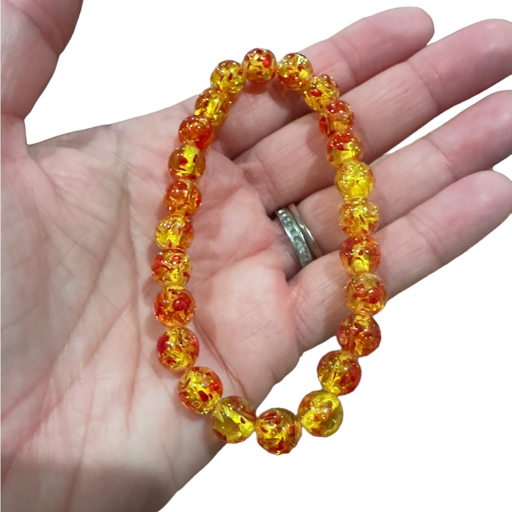 Amber Beaded Orange and Yellow Elastic Stretch Bracelet